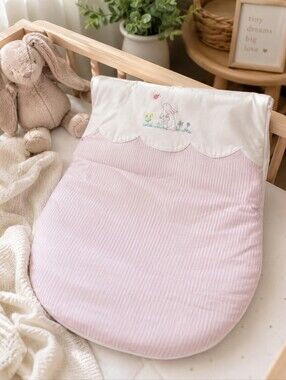 Jacadi Paris Hand Embroidered Baby Footmuff Bunting Pink Stripe NWT